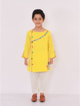 The Little Tales - Yellow Solid Kurta and Pyjama (Set of 2)