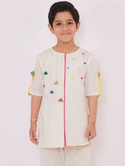 The Little Tales - White Solid Kurta and Pyjama (Set of 2)