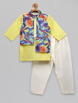 The Little Tales - Yellow Solid Kurta and Pyjama (Set of 2)