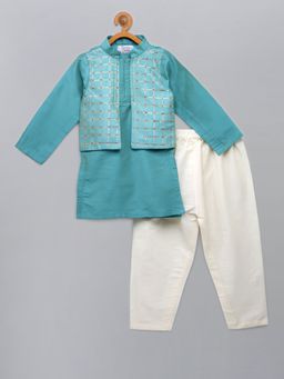The Little Tales - Blue Solid Kurta and Pyjama (Set of 2)
