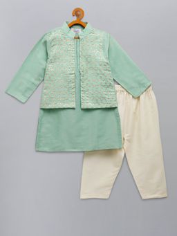 The Little Tales - Green Solid Kurta and Pyjama (Set of 2)
