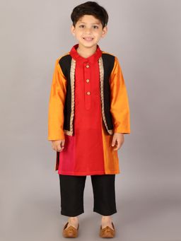 The Little Tales - Multi-Color Colorblock Kurta and Pyjama (Set of 2)