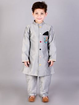 The Little Tales - Grey Solid Kurta and Pant (Set of 2)