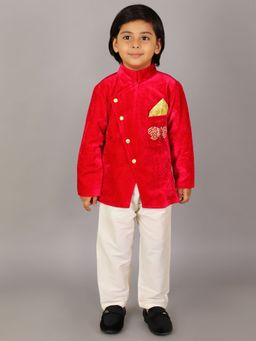 The Little Tales - Red Solid Jacket and Pant (Set of 2)