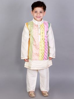The Little Tales - Off White Colorblock Kurta and Pyjama (Set of 2)