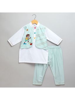 The Little Tales - White Solid Kurta and Pyjama (Set of 2)