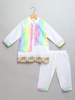 The Little Tales - Off White Colorblock Kurta and Pyjama (Set of 2)