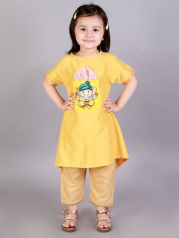 The Little Tales - Yellow Embroidered Kurta and Dhoti (Set of 2)