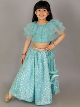 The Little Tales - Blue Solid Blouse and Lehenga (Set of 2)