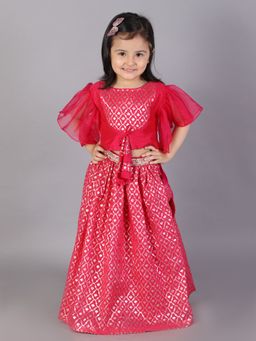 The Little Tales - Pink Printed Blouse and Lehenga (Set of 2)