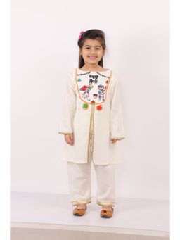 The Little Tales - Off White Embroidered Kurta and Pant (Set of 2)