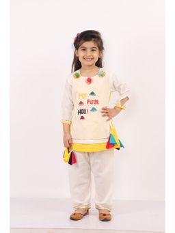 The Little Tales - Off White Embroidered Kurta and Pant (Set of 2)