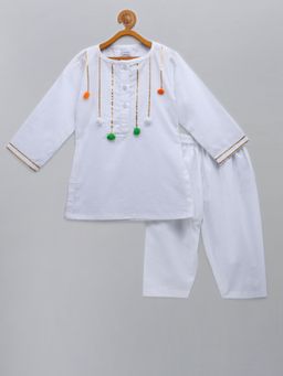 The Little Tales - White Solid Kurta and Pyjama (Set of 2)