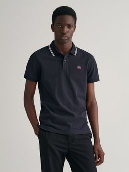 GANT - Men Navy Blue Solid Contrast Collar Pique Polo