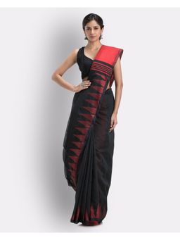 Angoshobha - Black Handloom Cotton Blend Saree with Unstitched