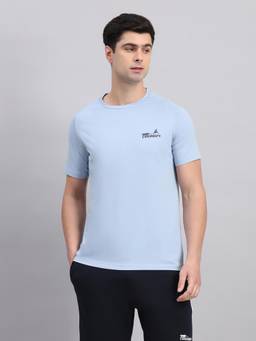 Fitleasure - Blue Quick-Dry Cotton-Poly Raglan Sleeve Round-Neck Sports T-Shirt