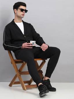 Fitleasure - Men Black Tencel Spandex Solid Blazer