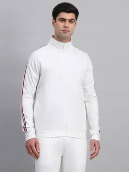 Fitleasure - Men White Tencel Spandex Solid Jacket