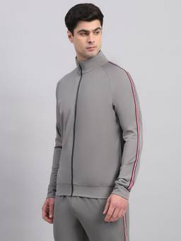 Fitleasure - Men Grey Tencel Spandex Solid Jacket