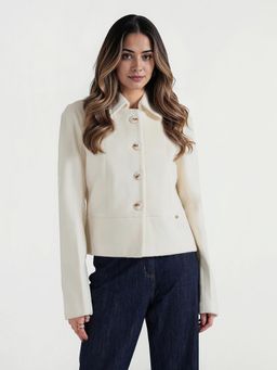 ELLE - Women Cream Solid Collar Jacket