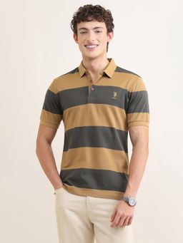 U.S. POLO ASSN. - Men Mustard and Grey Sotogrande Striped Polo T-Shirt
