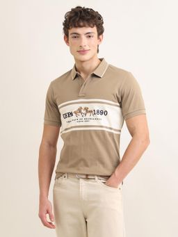 U.S. POLO ASSN. - Men Beige and White Sotogrande Brand Embroidered Polo T-Shirt