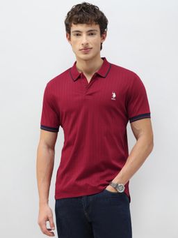 U.S. POLO ASSN. - Men Maroon New Port Marina Self-Striped Polo T-Shirt