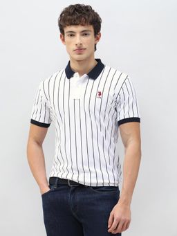 U.S. POLO ASSN. - Men White and Black New Port Marina Vertical Striped Polo T-Shirt