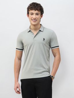 U.S. POLO ASSN. - Men Grey Textured Regular Fit Polo Shirt