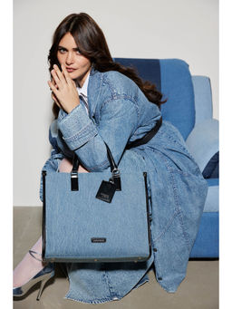 MIRAGGIO - Denice Denim Oversized Tote Bag with Crossbody Strap For Women - Navy Blue (XL)