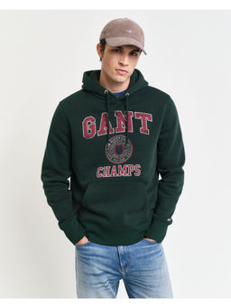GANT - Men Green Typography Full Sleeves Hoodie