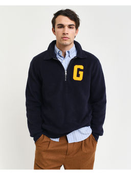 GANT - Navy Blue Solid Spread Collar Full Sleeves Sweatshirt