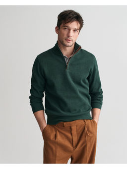 GANT - Green Solid High Neck Full Sleeves Sweatshirt