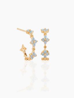 AQUASTREET - Blue Zircon Floral Half-Hoop Earrings 18K Gold Plated Anti-Tarnish