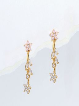 AQUASTREET - Pink White Zircon Floral Drop Earrings 18K Gold Plated Anti-Tarnish