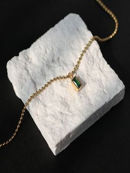 AQUASTREET - Green Zircon Rectangle Pendant Necklace 18K Gold Plated Waterproof Anti-Tarnish