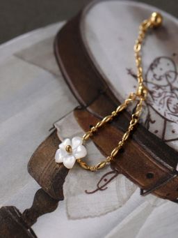 AQUASTREET - White Shell Floral Adjustable Chain Ring 18K Gold Plated Waterproof Anti-Tarnish