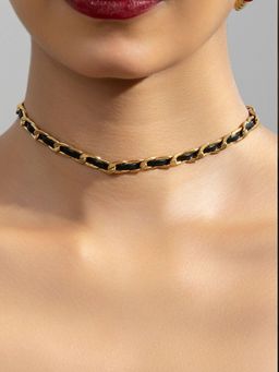 AQUASTREET - Black Woven Choker Necklace 18K Gold Plated Waterproof Anti-Tarnish