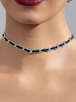 AQUASTREET - Black Woven Choker Necklace 18K Plated Waterproof Anti-Tarnish