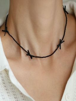 AQUASTREET - Black Beads X Choker Necklace 18K Gold Plated Waterproof Anti-Tarnish