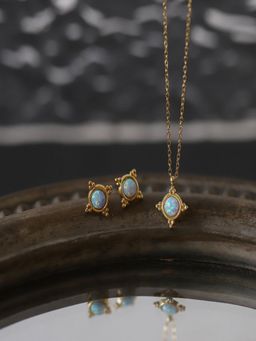 AQUASTREET - Opal Blue Necklace And Earrings Set 18K Plated Waterproof Anti-Tarnish