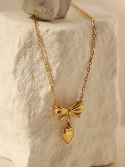 AQUASTREET - Bow Heart Pendant Necklace 18K Gold Plated Waterproof Anti-Tarnish