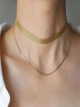 AQUASTREET - Mesh Chain Layered Necklace 18K Gold Plated Waterproof Anti-Tarnish