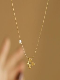 AQUASTREET - Floral And Pearl Pendant Necklace 18K Gold Plated Waterproof Anti-Tarnish