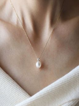 AQUASTREET - Zircon And White Pearl Pendant Necklace 18K Plated Waterproof Anti-Tarnish