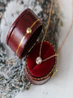 AQUASTREET - Round Zircon Pendant Necklace 18K Rose Gold Plated Waterproof Anti-Tarnish