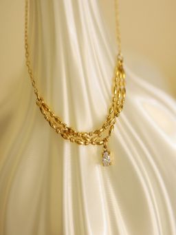 AQUASTREET - Zircon Layered Pendant Necklace 18K Gold Plated Waterproof Anti-Tarnish
