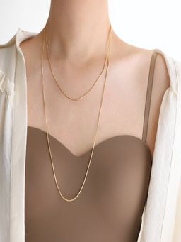 AQUASTREET - Thin Long Double Layered Chain Necklace 18K Gold Plated Waterproof Anti-Tarnish
