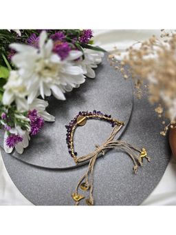 Studio Anviksha - Layered Amethyst Purple Bracelet With Brass Charms