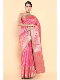Soch - Women Pink Silk Woven Saree with Unstitched Blouse